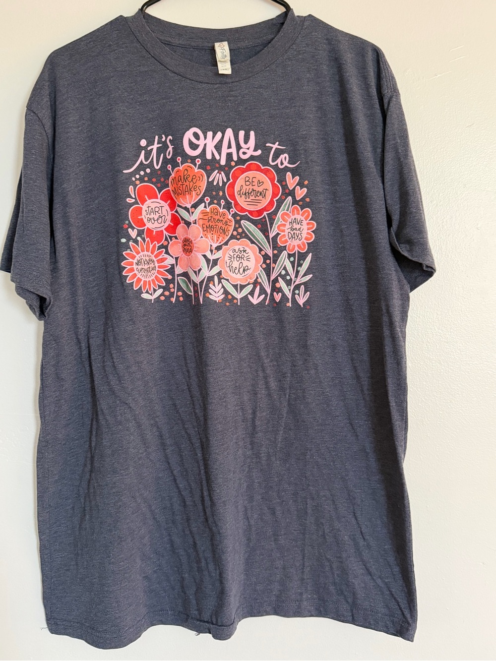 Women's Navy Short Sleeve Graphic Tee - 'It's OKAY to' Pink Floral Print